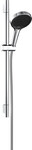 Zestaw prysznicowy 130 3 strumieniowy z drążkiem S Puro 65 cm PushSlider i tekstylnym wężem Designflex 160 cm Rainfinity chrom