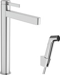 Bateria umywalkowa 260 z główką Bidette i wężem 160 cm, komplet odpływowy Push-Open Finoris chrom