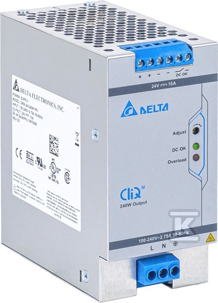 Zasilacz na szynę DIN 24V 10A DELTA DRM - DRM-24V240W1PN