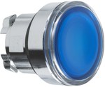 Flat, blue LED, metal push button, typical without any marking