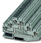Złączka wielopoziomowa z łącznikiem potencjału, sprężynowa, 3-poziomowa, 6-przyłączowa, 2,5 mm2, 20 A, 500 V, szyna NS 35, szara