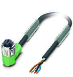 Kabel czujnika/urządzenia wykonawczego, 4-bieg., PUR bez halogenów, czarno-szary (RAL 7021), wolny koniec przewodu, na Gniazdo kątowy M12, kodowanie: A, z 3 LED, długość kabla: 10 m