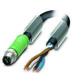 Kabel mocy, 4-bieg., PUR bez halogenów, czarno-szary (RAL 7021), Wtyki proste M12, kodowanie: T, na wolny koniec przewodu, długość kabla: 5 m, do prądu stałego do 12 A / 63 V