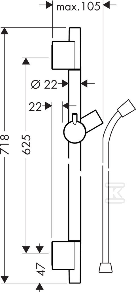 Unica Drążek prysznicowy S Puro 65 cm z - 28632670