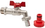 OLIGO draw-off ball valve with a choke and a butterfly aluminum (MAl) with a hose tail and quick release couplings nickel plated 1/2"