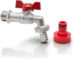 OLIGO draw-off ball valve with a throttle with an aluminum butterfly (MAl) with a hose tail and quick couplings nickel-plated 3/4"