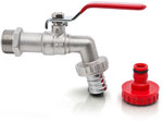 OLIGO draw-off ball valve with a throttle and a steel lever (DSt) with a hose tail and quick release couplings, nickel-plated 1 "