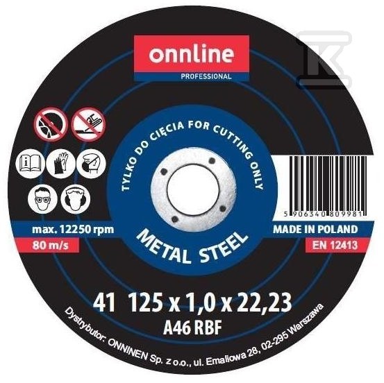 Cutting disc for STEEL 125x1x22 ONNLINE - 9D14325100