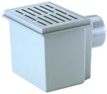 Wpust piwniczny DN110 z odejściem poziomym z kratką z tworzywa sztucznego 155x 225mm i koszem na zanieczyszczenia