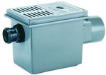 Wpust piwniczny DN110 z odejściem poziomym z potrójnym zaworem, dodatkowy dopływ DN50, kratką ściekowa z tworzywa sztucznego 180x125mm i wiaderkiem szlamowym