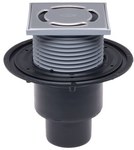Wpust stropowy DN50/75/110 pionowy z kołnierzem przyłączeniowym, syfonem, ramą z tworzywa 123x123mm i rusztem nierdzewnym K3-300 kg