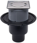 Wpust stropowy DN50/75/110 pionowy z kołnierzem przyłączeniowym, syfonem wodnym i nasadą ze stali szlachetnej 121x121mm z rusztem