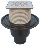Wpust stropowy DN50/75/110 pionowy z kołnierzem przyłączeniowym, syfonem wodnym i nasadą ze stali szlachetnej 121x121mm z rusztem dekoracyjnym