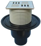 Wpust stropowy DN50/75/110 pionowy z kołnierzem przyłączeniowym, syfonem antyzapachowym i nasadą ze stali szlachetnej 121x121mm z rusztem dekoracyjnym