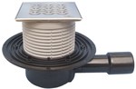 Wpust stropowy DN40/50 poziomy z kołnierzem przyłączeniowym, syfonem wodnym i nasadą ze stali szlachetnej 121x121mm z rusztem dekoracyjnym