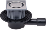 Wpust stropowy DN40/50 poziomy z kołnierzem przyłączeniowym, syfonem antyzapachowym, ramą nasadową 123x123mm i rusztem ze stali szlachetnej kl.K3- 300kg