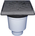 Wpust podwórzowy Perfekt DN110 z odejściem pionowym, ramą z żeliwa 260x260mm, kratką ściekową z żeliwa 226x226mm, syfonem i koszem osadczym