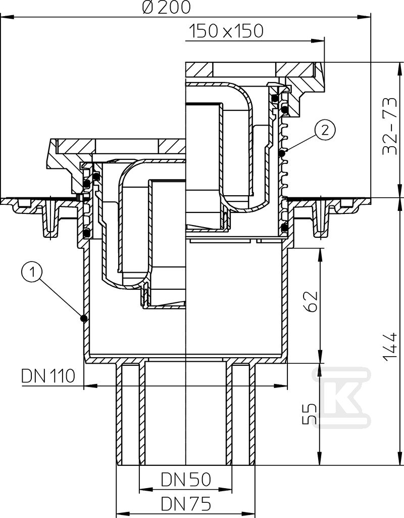 Wpust stropowy DN50/75/110 pionowy z - HL310NG
