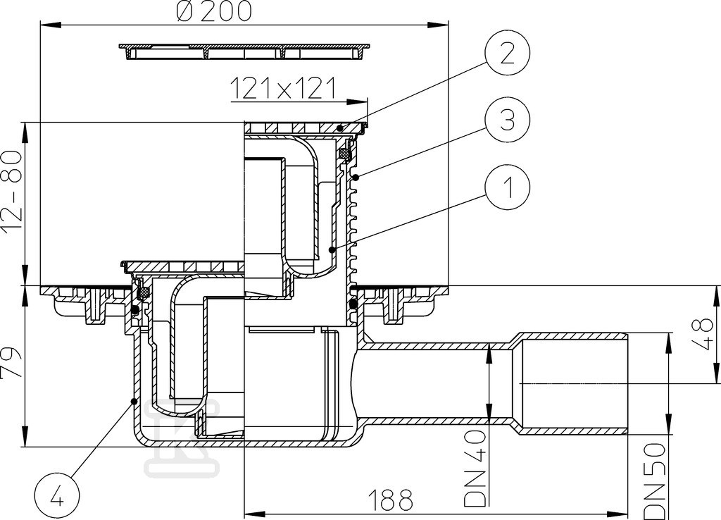 Wpust stropowy DN40/50 poziomy z - HL510PRBLUE-3121