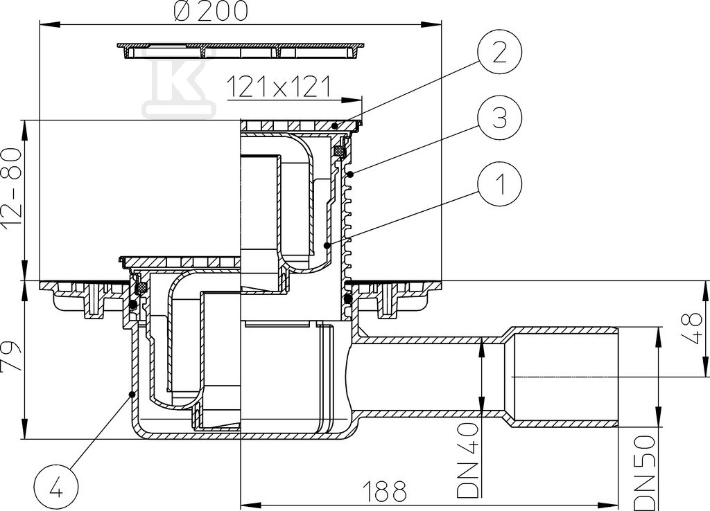 Wpust stropowy DN40/50 poziomy z - HL510PRBLUE-3123