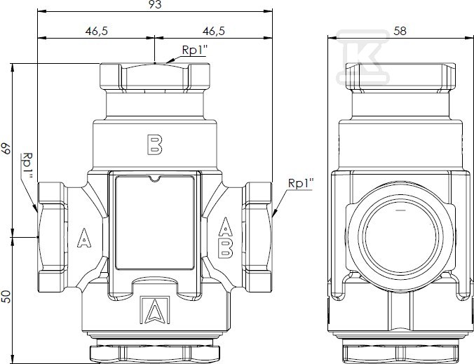 Teplotný ventil ATV 333, DN25, Rp1 ", - 1633310