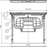 Nasada pasująca do wpustów serii HL80-510 z ramą nierdzewną (V2A) 121x121mm i rusztem nierdzewnym przykręcanym 115x115mm, ze śrubami w komplecie i obudową ochronną