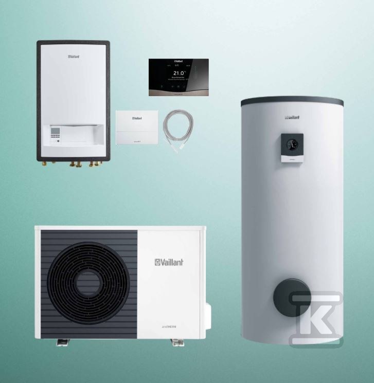 Pompă de căldură cu aer split Vaillant VWL 35/5AS - 3,6 kW, trifazată, 400 V, modul de perete VWL 57/5IS, rezervor VIH RW 300/3BR, controler sensoCOMFORT 720 0010044159