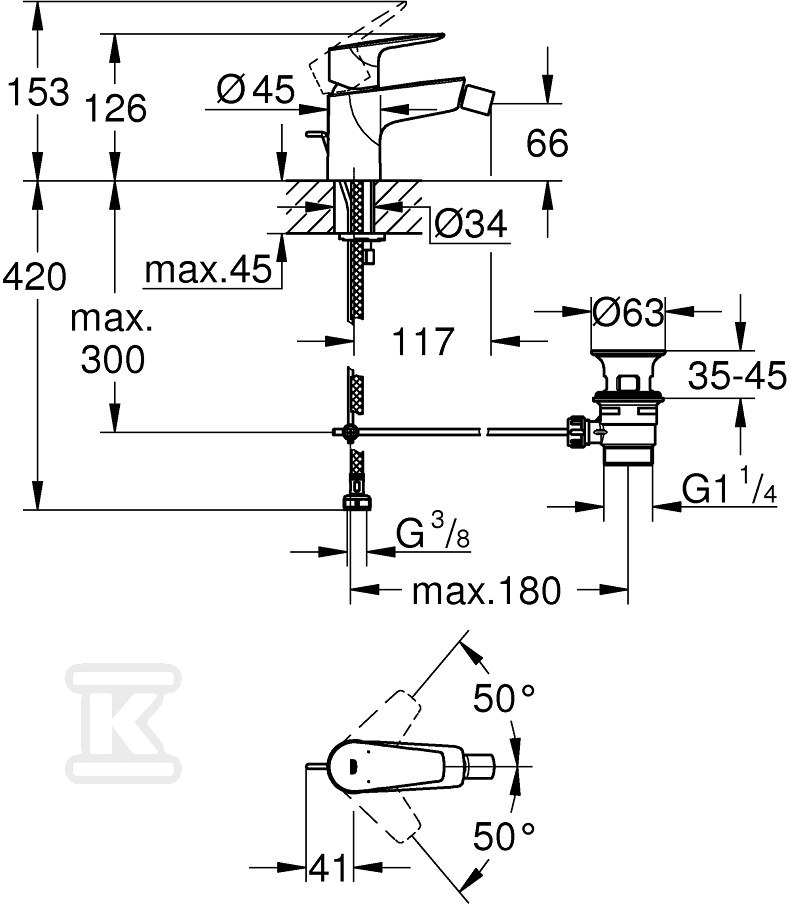 Single lever bidet mixer BauEdge 1/2" - 23331001