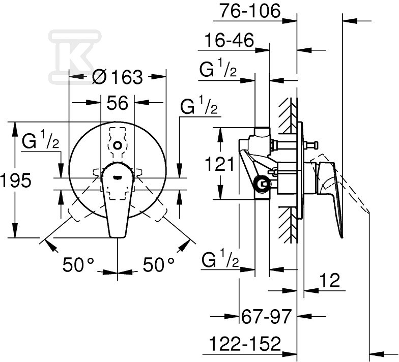 Single lever bath mixer BauEdge, 46mm - 29079001