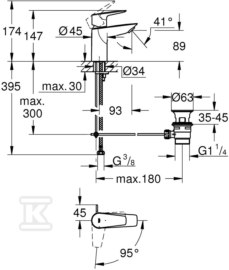 Bateria umywalkowa Grohe BauEdge, DN - 23559001