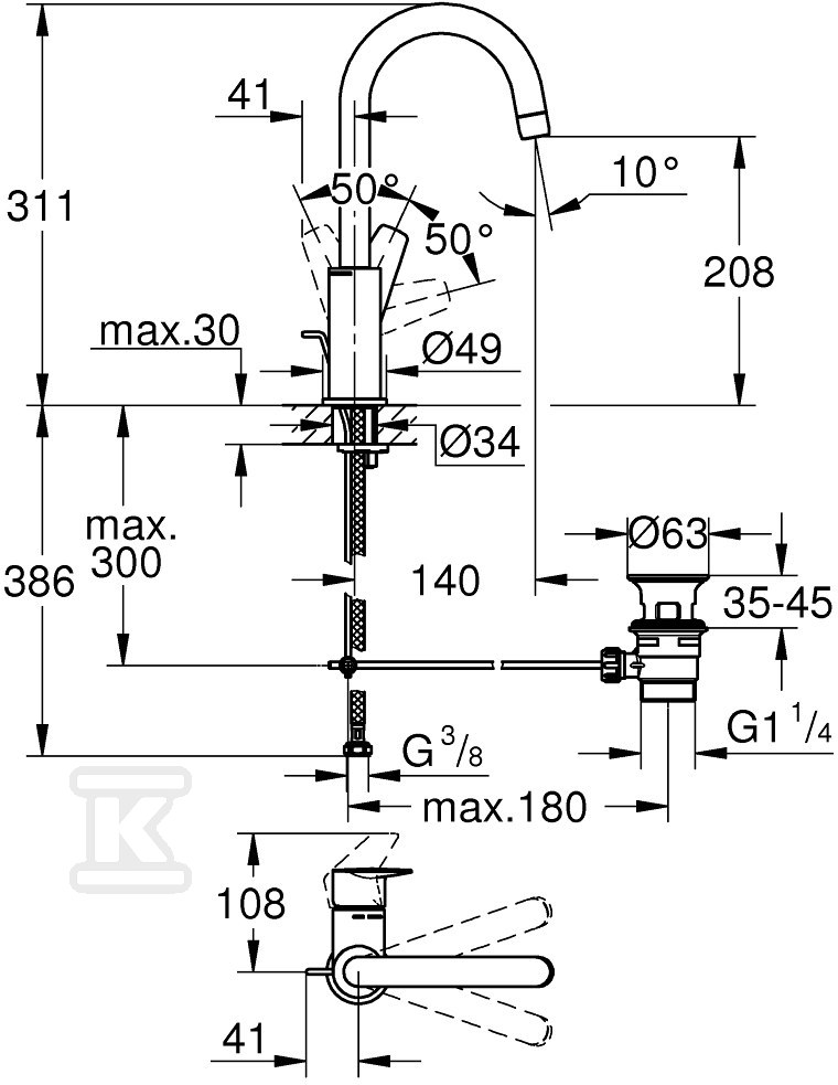 BauEdge basin mixer, DN 15, size L - 23760001