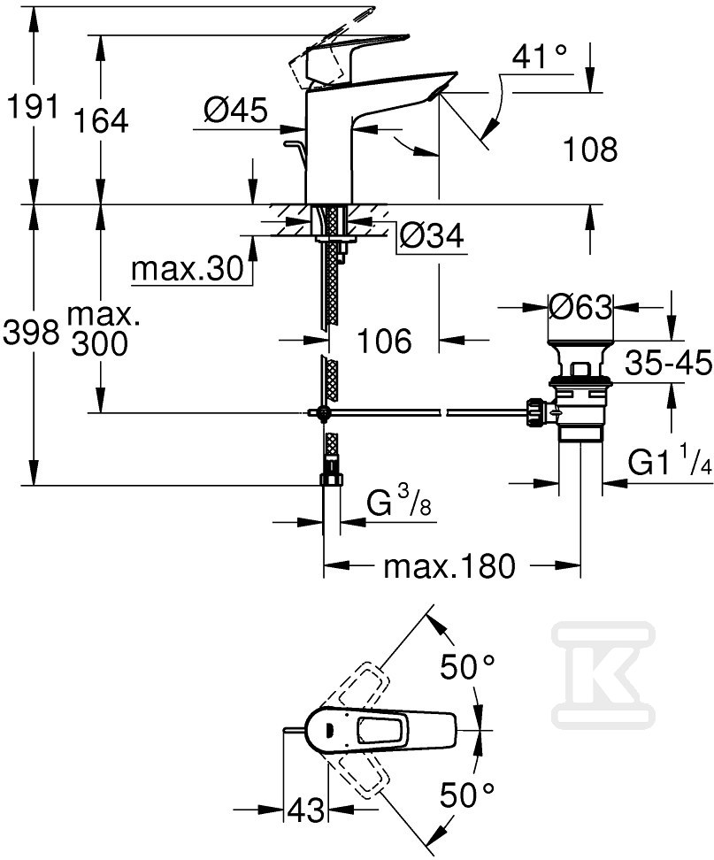 Bateria umywalkowa Grohe BauLoop, DN - 23762001