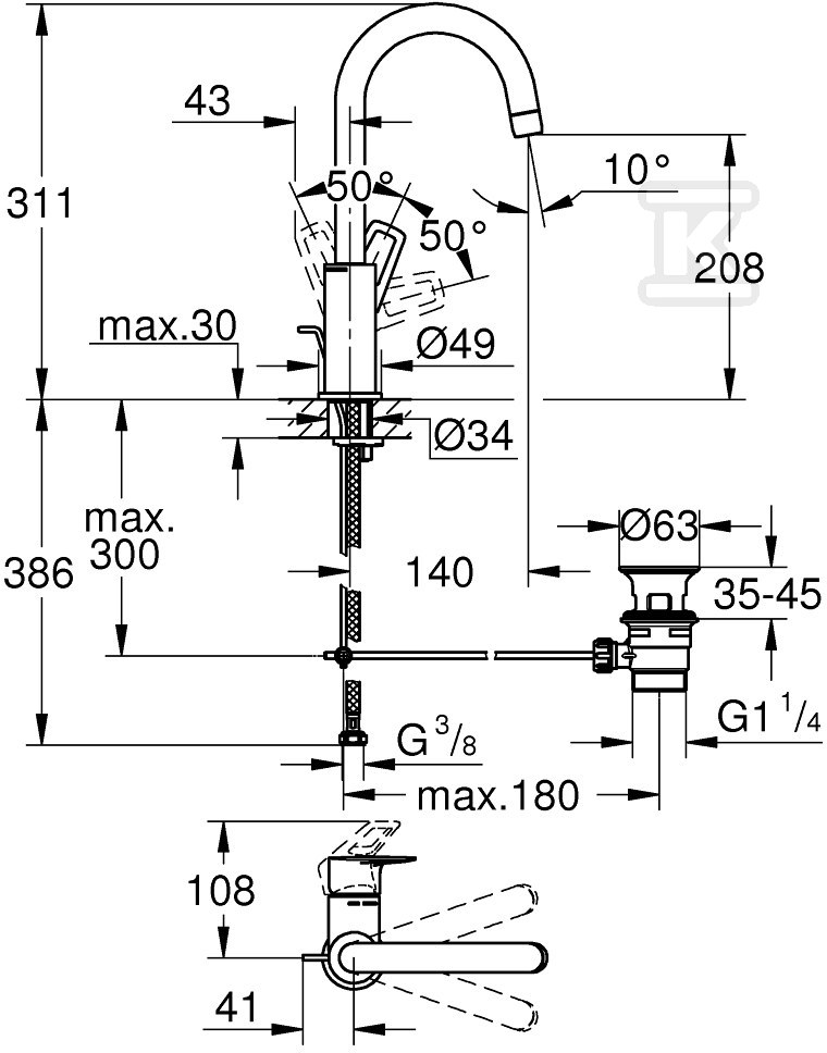 Bateria umywalkowa Grohe BauLoop, DN - 23763001