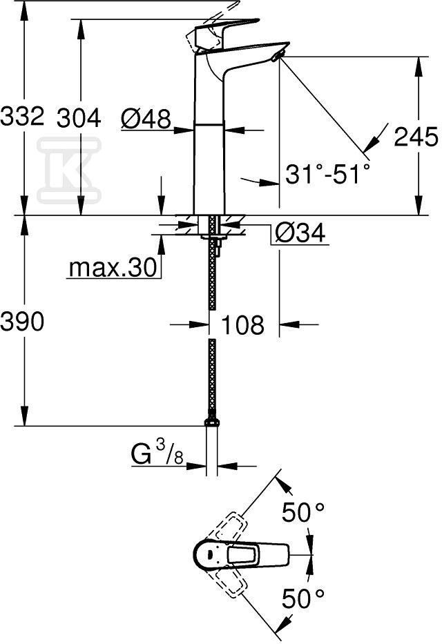 Bateria umywalkowa Grohe BauLoop, DN - 23764001