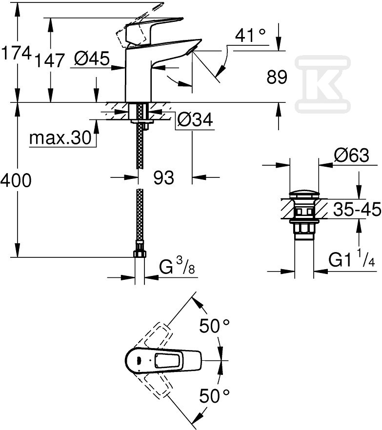 Bateria umywalkowa Grohe BauLoop, DN - 23883001