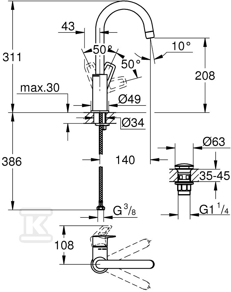 Bateria umywalkowa Grohe BauLoop, DN - 23891001