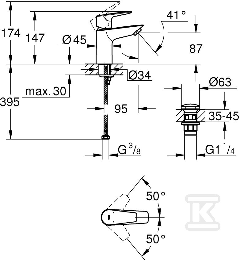 Bateria umywalkowa Grohe BauEdge, DN - 23896001