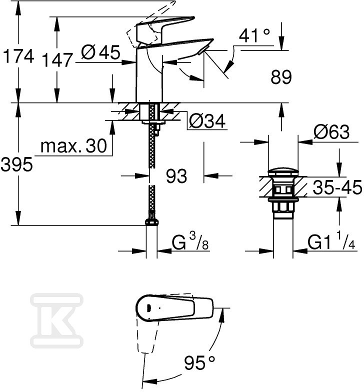 BauEdge basin mixer, DN 15, size S, - 23899001