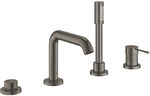 Bateria wannowa Grohe Essence 4-otworowa, jednouchwytowa, brushed hard graphite, montaż na brzegu wanny, głowica Ceramiczna 35 mm, metalowa dźwignia, ogranicznik temperatury