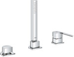 Bateria wannowa Grohe Plus 3-otworowa, jednouchwytowa, chrom, montaż na brzegu wanny, głowica Ceramiczna 35 mm, przepływ w słuchawce - 6,6 l/min., metalowa dźwignia, bez wylewki