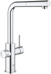 Zestaw startowy Grohe Blue Home z wylewką w kształcie L, chrom, bateria, filtr 600 l, chłodziarka i butla CO2, dostęp do wody zwykłej i filtrowanej / gazowanej, kąt obrotu wylewki 360° moduł Buetooth, głowica Ceramiczna 28 mm, wyciągana wylewka