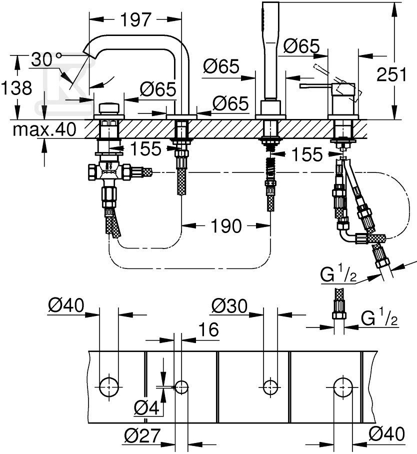 Essence 4-hole single lever bath mixer, - 19578A01