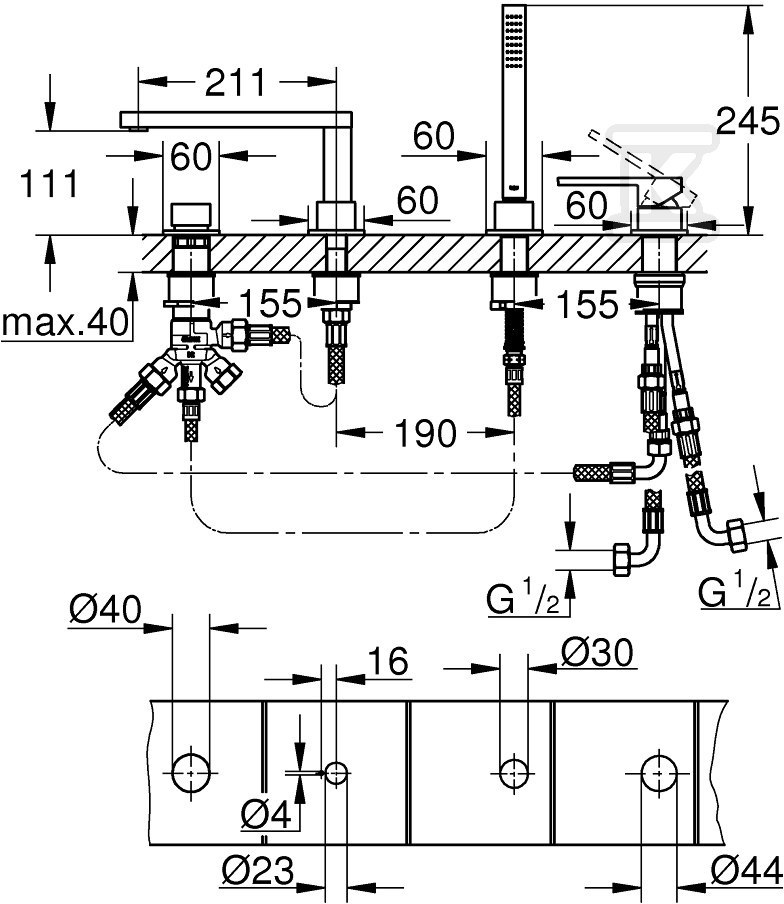 Bateria wannowa Grohe Plus 4-otworowa, - 29307AL3