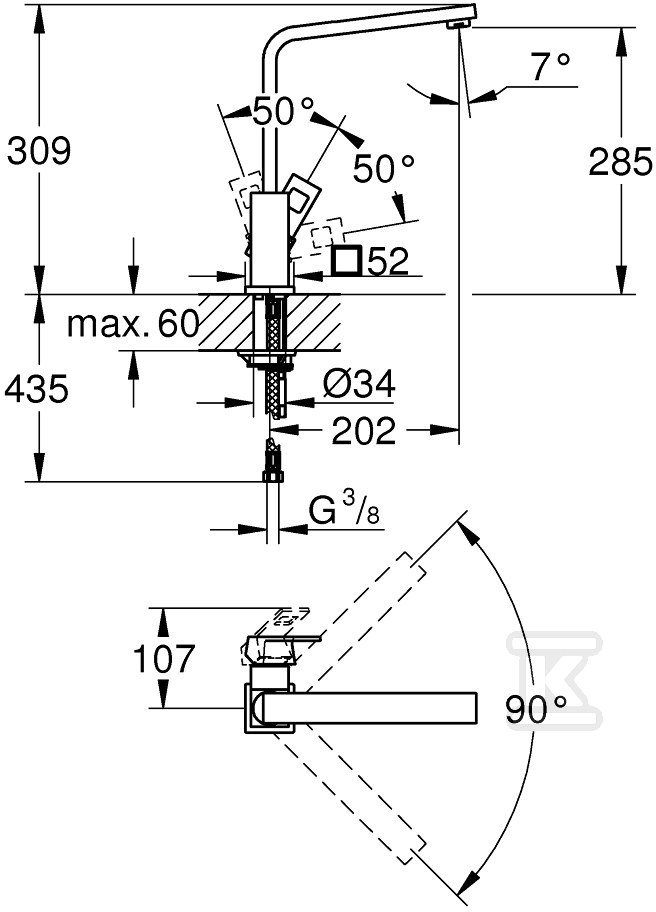 Bateria zlewozmywakowa EuroCube - 31255DC0