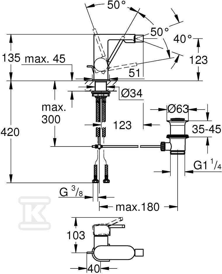 GROHE Plus Single lever bidet mixer, - 33241AL3