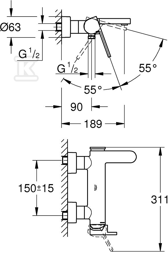 GROHE Plus Single lever bath mixer, - 33553AL3