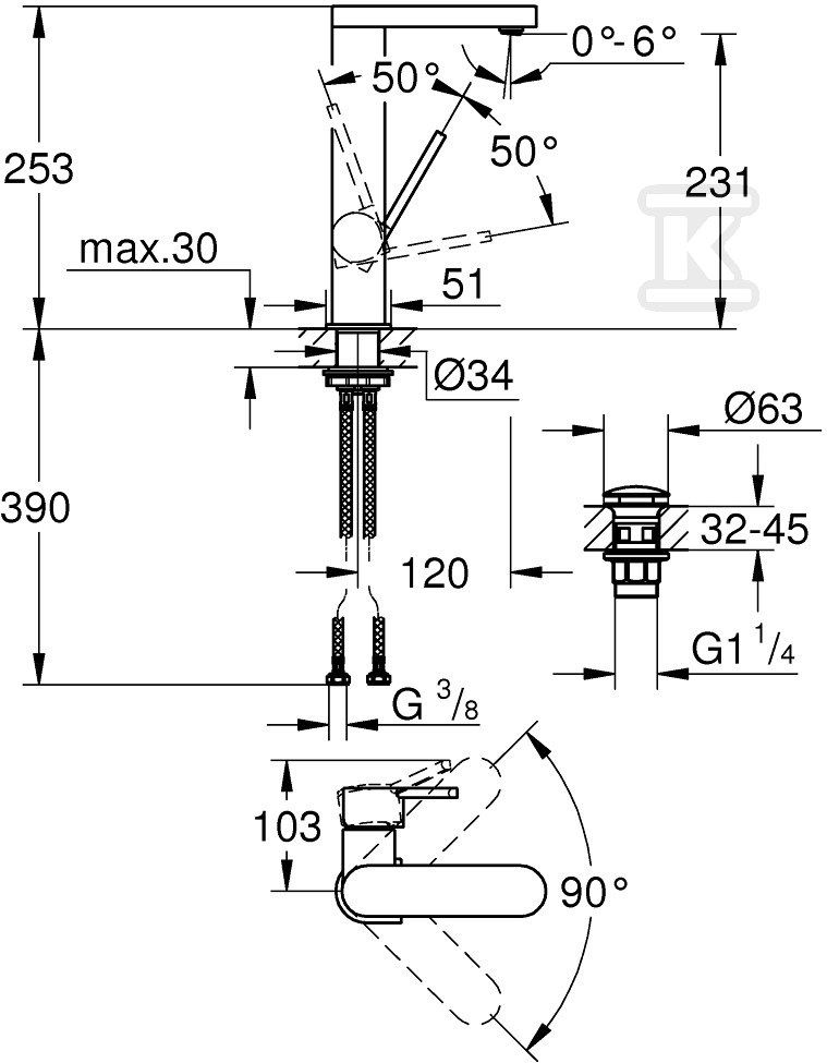 GROHE Plus Single lever basin mixer, - 23873003