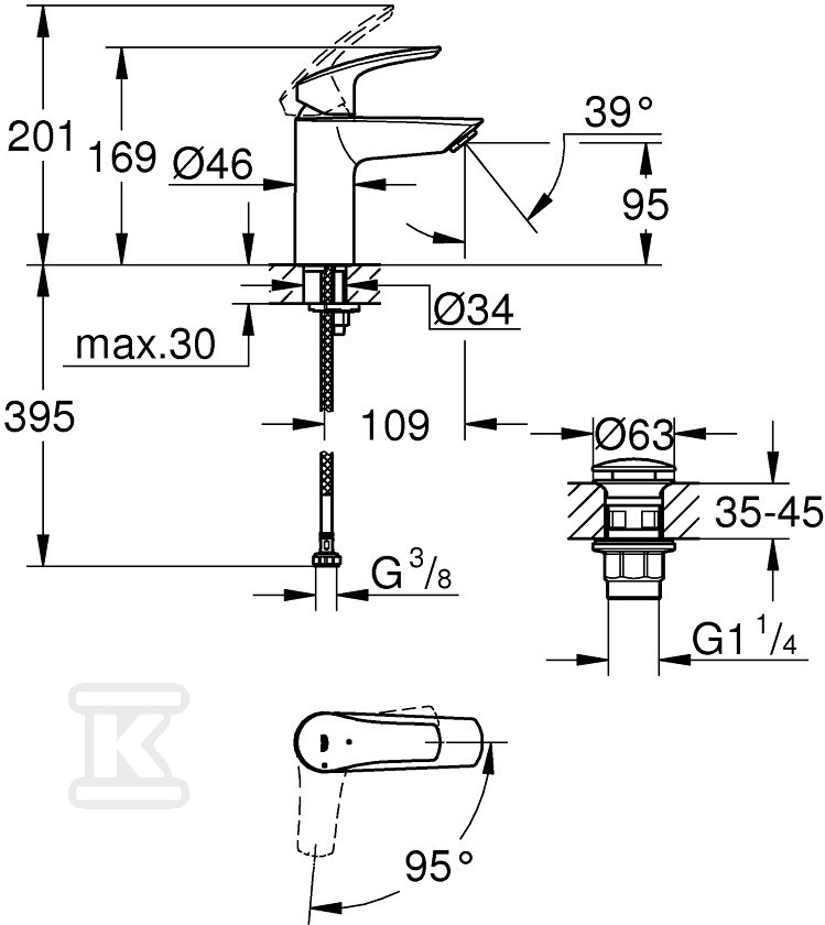 Eurosmart Single lever basin mixer, - 23924003