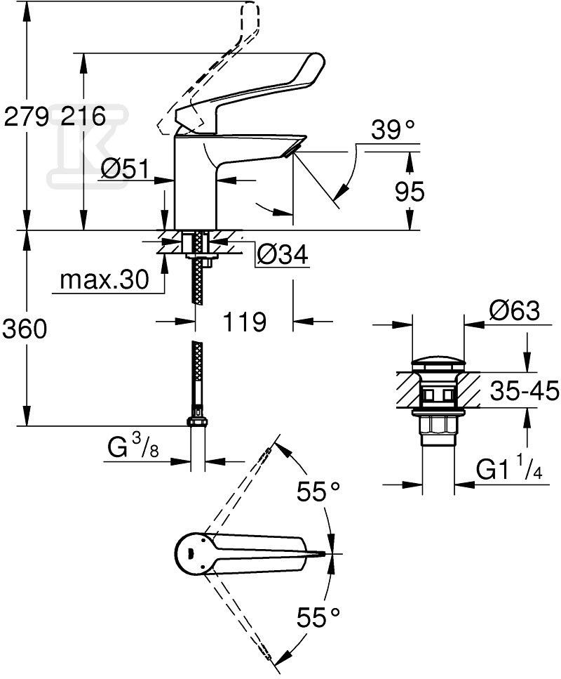 Eurosmart Single lever basin mixer, - 23982003