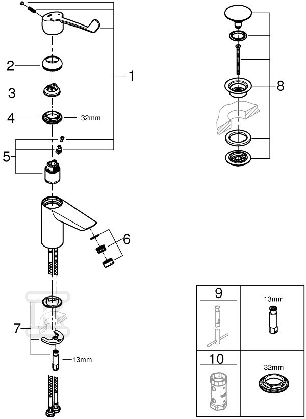 Eurosmart Single lever basin mixer, - 23982003